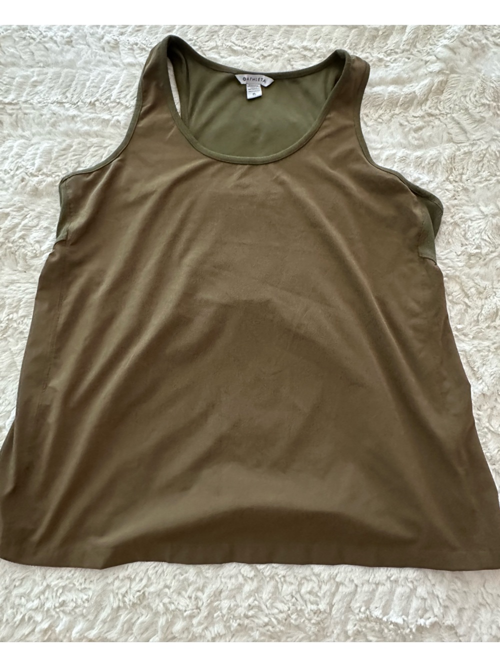 Athleta Mixed Media Ribbed Peplum Tank Top in Olive Green XL